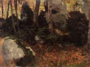 Carl Schuch Bemooste Felsblocke im Wald oil painting